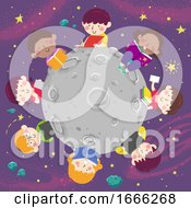 Poster, Art Print Of Kids Study Outer Space Books Illustration
