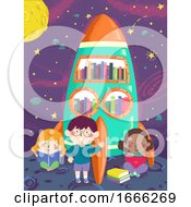 Poster, Art Print Of Kids Spaceship Library Illustration