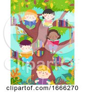 Poster, Art Print Of Kids Read Tree Library Illustration