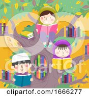 Poster, Art Print Of Kids Muslim Read Tree Books Illustration