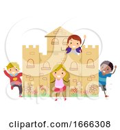 Poster, Art Print Of Stickman Kids Cardboard Castle Play Illustration