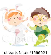 Kids Run Bunny Turtle Costume Illustration