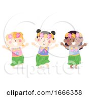 Poster, Art Print Of Kids Girls Hawaiian Dress Illustration