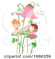 Poster, Art Print Of Kids Girls Tea Party Flower Illustration