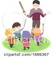 Poster, Art Print Of Kids Medieval Teacher Play Sword Party