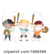 Poster, Art Print Of Kids Medieval Wooden Sword Shield Illustration
