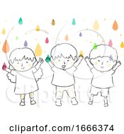 Kids Catch Colorful Droplets Illustration