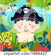 Kid Boy Pirate Find Treasure Jungle Illustration