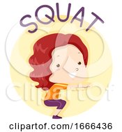 Poster, Art Print Of Kid Girl Exercise Squat Illustration