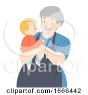 Poster, Art Print Of Senior Woman Nanny Baby Kid Boy Illustration