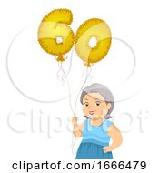 Poster, Art Print Of Senior Woman Mylar Balloon Sixty Illustration