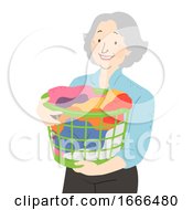 Poster, Art Print Of Senior Woman Laundry Basket Illustration
