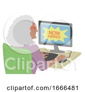 Poster, Art Print Of Senior Woman Find Online Job Illustration