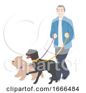 Poster, Art Print Of Senior Man Dogs Walk Illustration