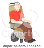 Senior Man Electric Wheelchair Illustration
