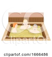 Senior Man Men Onsen Bath Indoor Illustration