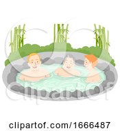Senior Man Men Onsen Bath Outdoor Illustration