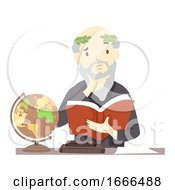 Senior Man Philosopher Think Book Illustration