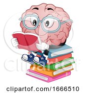 Poster, Art Print Of Mascot Brain Read Books Illustration