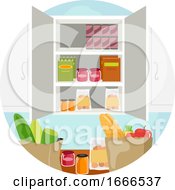 Poster, Art Print Of Household Chores Put Away Groceries Cabinet