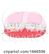Teeth Mascot Dental Floss Thread Illustration