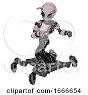 Poster, Art Print Of Bot Containing Grey Alien Style Head And Black Eyes And Bug Antennas And Light Chest Exoshielding And Chest Valve Crank And Insect Walker Legs Sketch Pad Doodle Lines Fight Or Defense Pose