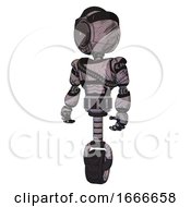 Poster, Art Print Of Mech Containing Green Dot Eye Corn Row Plastic Hair And Light Chest Exoshielding And Rubber Chain Sash And Unicycle Wheel Dark Sketchy Standing Looking Right Restful Pose