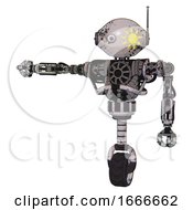 Poster, Art Print Of Droid Containing Oval Wide Head And Sunshine Patch Eye And Retro Antenna With Light And Heavy Upper Chest And No Chest Plating And Unicycle Wheel Grunge Sketch Dots