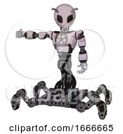 Poster, Art Print Of Bot Containing Grey Alien Style Head And Black Eyes And Bug Antennas And Light Chest Exoshielding And Chest Valve Crank And Insect Walker Legs Sketch Pad Doodle Lines