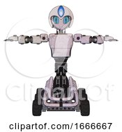 Poster, Art Print Of Cyborg Containing Grey Alien Style Head And Blue Grate Eyes And Blue Flame And Helmet And Light Chest Exoshielding And Prototype Exoplate Chest And Six-Wheeler Base Sketch Pad Light T-Pose
