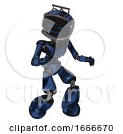 Poster, Art Print Of Mech Containing Digital Display Head And Sleeping Face And Led And Protection Bars And Light Chest Exoshielding And Ultralight Chest Exosuit And Light Leg Exoshielding Grunge Dark Blue