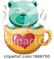 Turquoise Bear In A Yellow Cup With A Red Heart by Morphart Creations