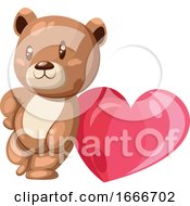 Brown And White Bear Leaning On A Big Pink Heart by Morphart Creations