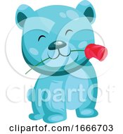 Turquoise Bear Holding A Red Rose In His Mouth by Morphart Creations