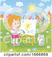 Poster, Art Print Of Girl Painting A Sun Outdoors