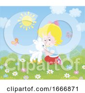 Poster, Art Print Of Girl Petting A Baby Goat