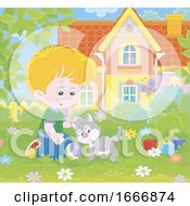 Poster, Art Print Of Boy Playing With A Kitten
