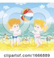 Poster, Art Print Of Children Playing With A Beach Ball