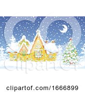 Poster, Art Print Of Winter Log Cabin At Night