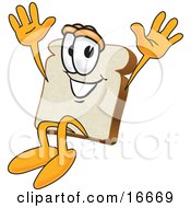 Clipart Picture Of A Slice Of White Bread Food Mascot Cartoon Character Jumping With Excitement by Toons4Biz