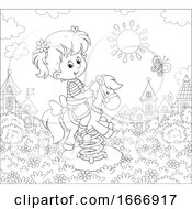 Poster, Art Print Of Girl Riding A Playground Pony