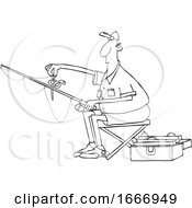 Poster, Art Print Of Cartoon Black And White Man Putting A Worm On A Fishing Hook