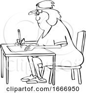 Cartoon Black And White Woman Writing At A Desk