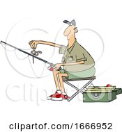 Poster, Art Print Of Cartoon Man Putting A Worm On A Fishing Hook