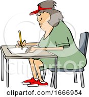 Poster, Art Print Of Cartoon Woman Writing At A Desk