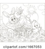 Poster, Art Print Of Easter Basket With A Chick And Bunny