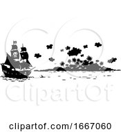 Pirate Ship And Island In Silhouette