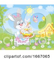 Poster, Art Print Of Female Bunny Carrying A Cake