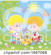 Poster, Art Print Of Children With An Easter Basket