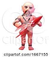 3d Fetish Gay Man In Leather Holding A Retro Space Rocket 3d Illustration